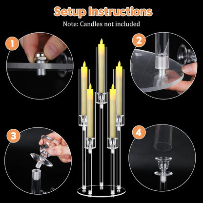 5 Arms Acrylic Candelabra Centerpieces for Tables, Clear Candle Holder for Halloween Christmas Wedding Party Decor, 27" Tall Candlestick Holders with Lampshade, Fits LED Candle(2pcs)