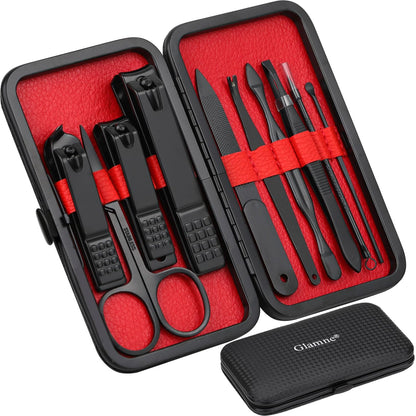 Manicure Set Nail Clippers Kit Professional Stainless Steel Nail Care Tools with Leather Travel Case 10 in 1 Blue