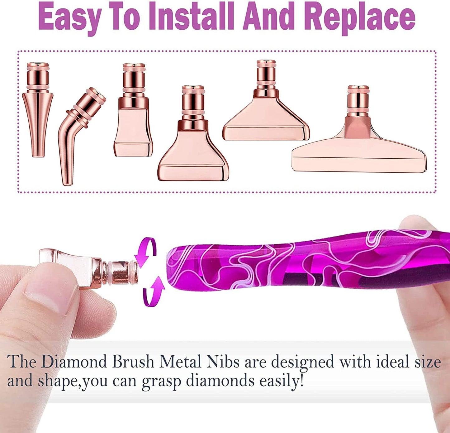 Heyseri 14PCS Diamond Painting Pen Accessories Tools Set Ergonomic Diamond Art Pen Exquisite Stainless Steel Metal Pen Tips and 6 Painting Glue Clay,Comfort Grip and Faster Drilling for DIY Craft