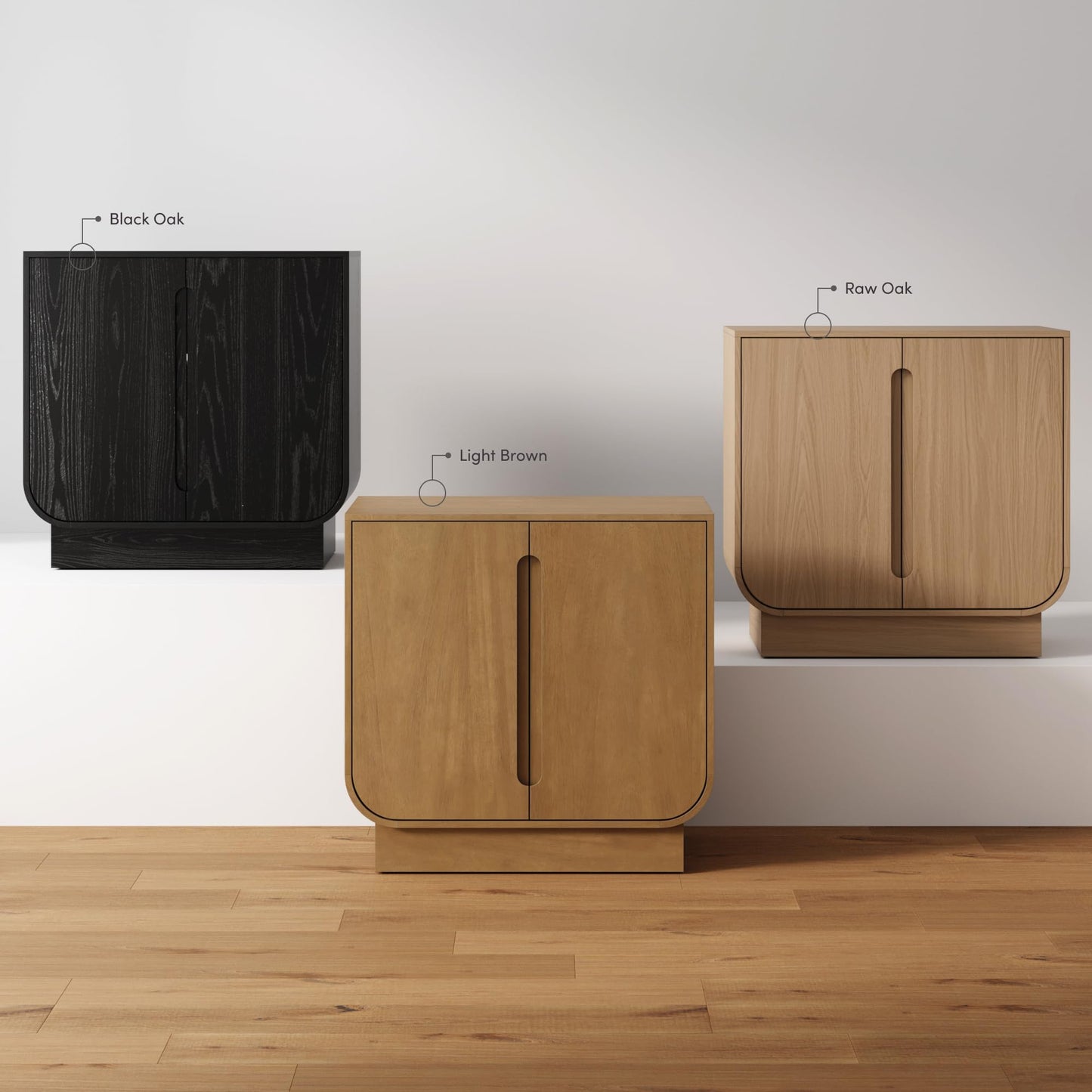 Nathan James Joey Mid Century Modern Storage Cabinet, Arched Accent Cabinet with Rounded Bottom Edges and Integrated Door Pull Cutouts, Light Brown