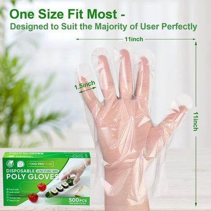 JedJadr 500 Count Disposable Food Service Gloves – Plastic Gloves For Food Handling, Clear Poly Plastic Glove For Kitchen Serving – Lightweight Disposable Kitchen Glove, One Size Fits Most