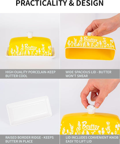 Countertop TEATALK Ceramic Butter Dish, Ideal for Use, Holds Standard Butter Sticks, Yellow