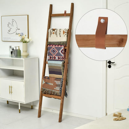 FUIN 6.4ft Extra Wide Wooden Blanket Ladder Living Room Decorative Wal Leaning Farmhouse Quilt Display Holder Rustic Wood Towel Rack for Bathroom, Brown, 18.5 inch Wide