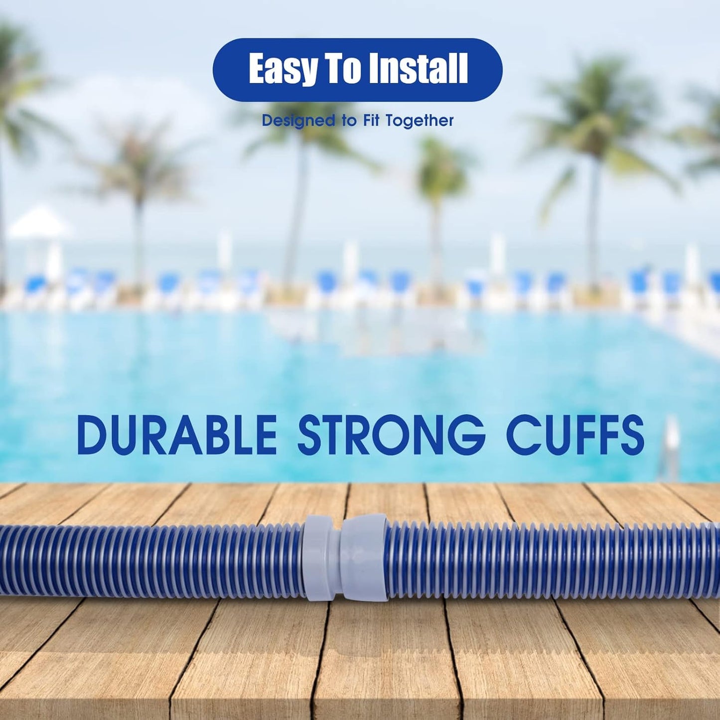 POOLWHALE Professional Swimming Pool Vacuum Cleaner Hose - 1.5” | 8-Piece Extension Kit for All Major Cleaners