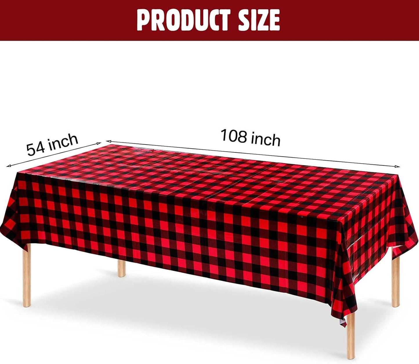 Breling Christmas Buffalo Plaid Table Cover, Red and Black Lumberjack Checkered Tablecloth, Disposable Tablecloth for