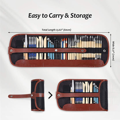 ISSEVE Pottery Clay Sculpting Tools 43Pcs Double Sided Ceramic Clay Carving Tool Set with Carrying Case Bag for Beginners Professionals School Student Pottery Modeling Smoothing