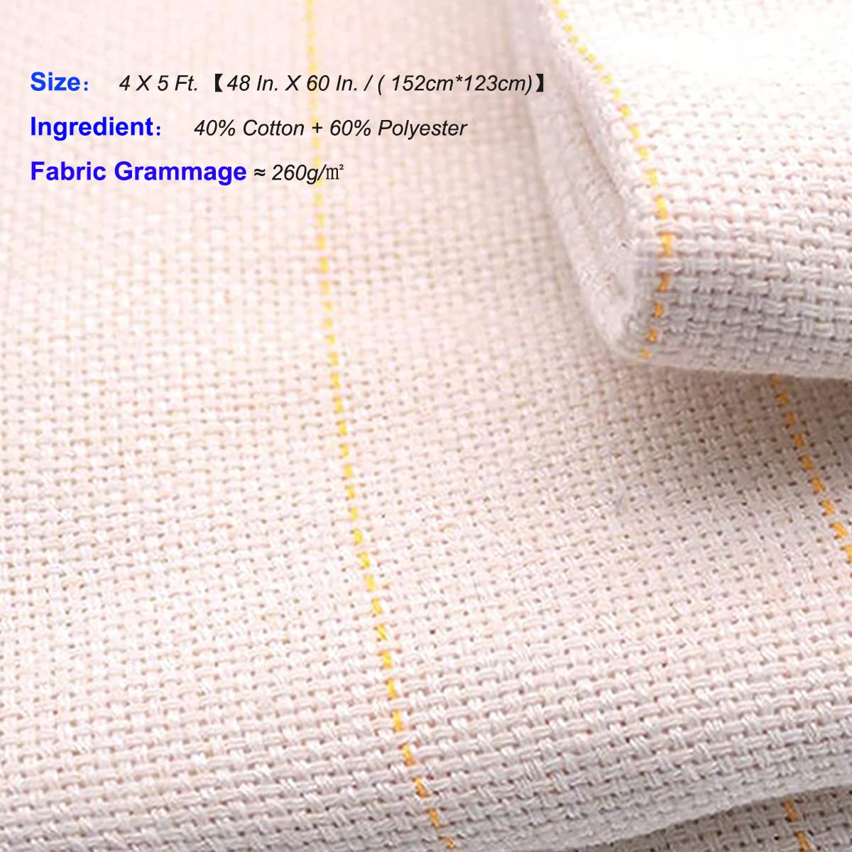 Y-Axis Punch Needle Cloth with Marked Lines for Rugs Tufting Embroidery, Monks Cloth, with 2 Fabric Marker Pens (4 x 5 Ft.)
