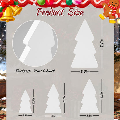 APUDWN 4Pcs Wooden Christmas Tree for Crafts White Unfinished Wood Xmas Tree Table Signs to Paint Blank Christmas Freestanding Block Cutouts for Tiered Tray Home Kitchen Office Shelf Living Room Decor