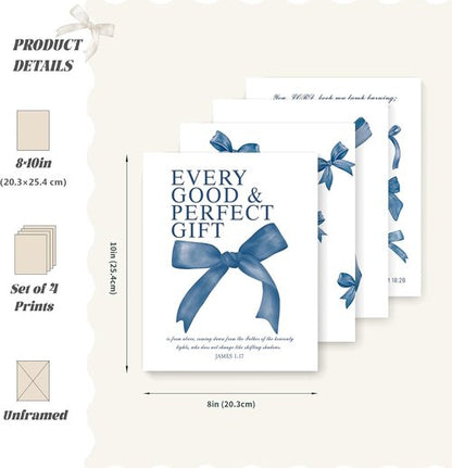 LARTSFRO Coquette Navy Blue Bow Wall Art - Aesthetic Decor for Teen Girls | Set of 4 Unframed 10x8 Inch Prints