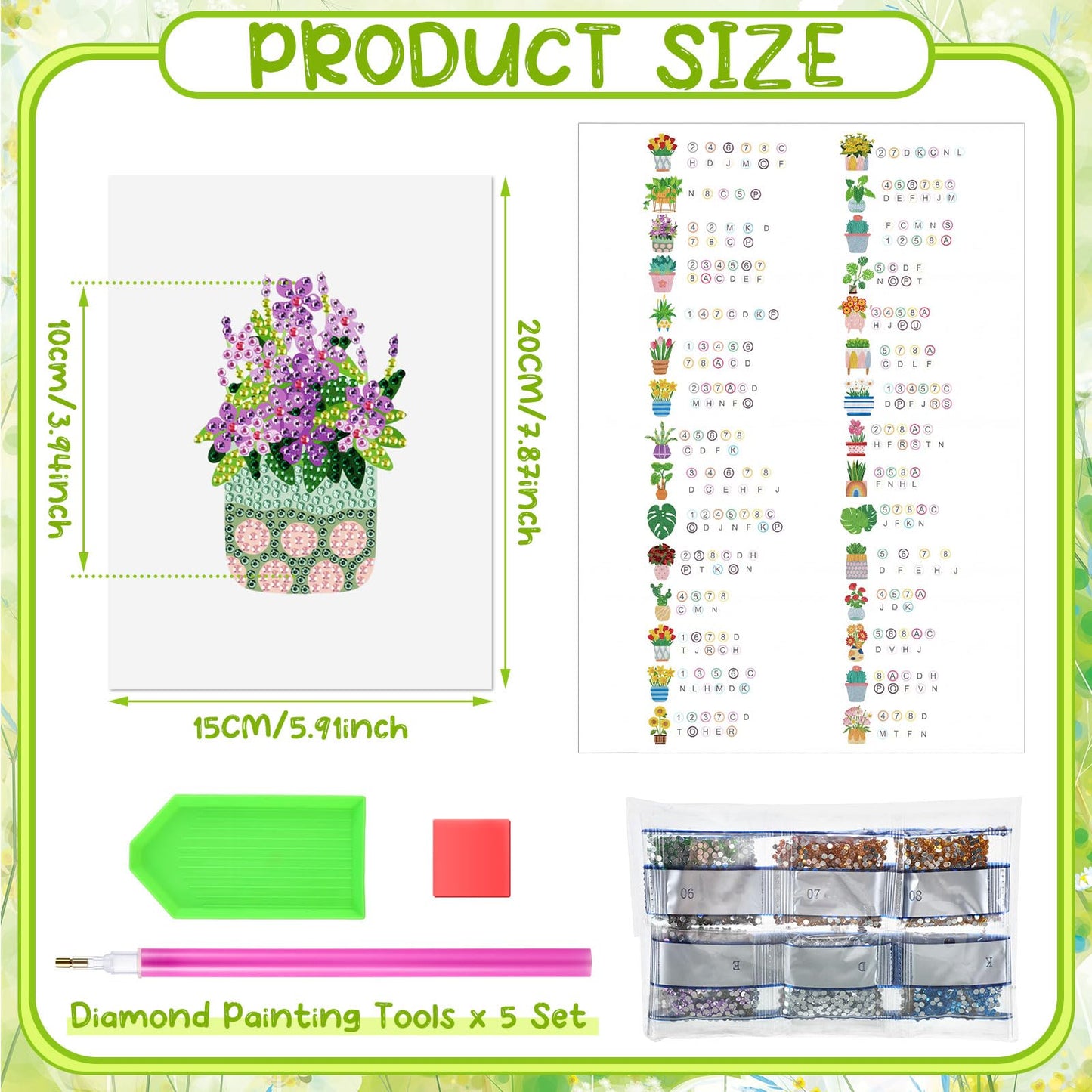 Xuhal 30 Pcs Mini Diamond Art Kits for Adults, Small Diamond Painting Kits, Green Plant & Floral Potted Mini Diamonds Painting Kit 5d DIY Rhinestones Crafts with Cardboard for Beginner Gifts