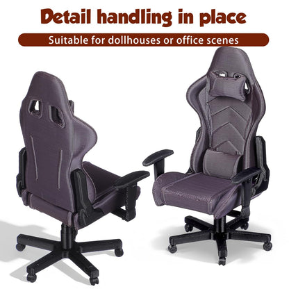 Kisangel Miniature Gaming Chair, 1:12 Scale Dollhouse Office Decor, Detailed 3D Printed Gamer Computer Desk Accessory for Collectors and Display