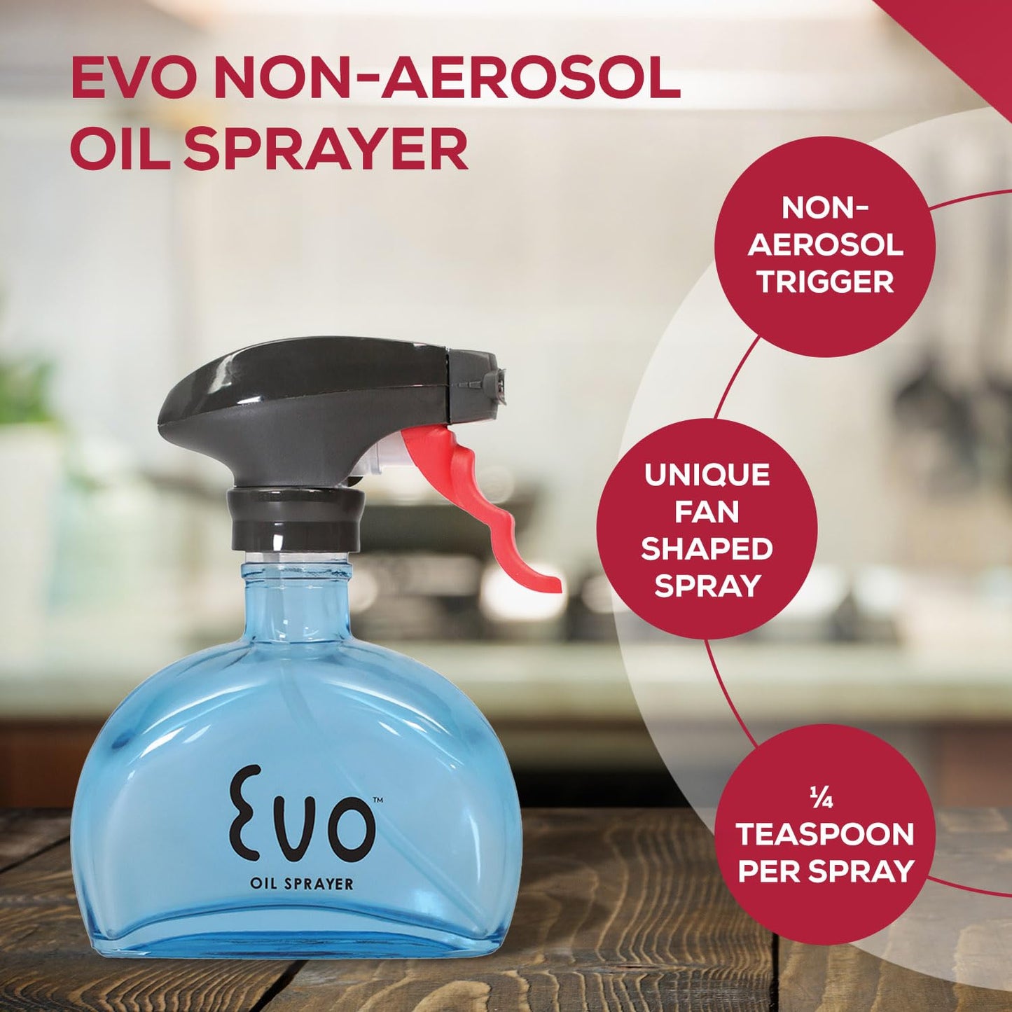 Evo Oil Sprayer Glass, Non-Aerosol for Olive, Cooking Oils, and Vinegars, Yellow, 6-Ounce Capacity