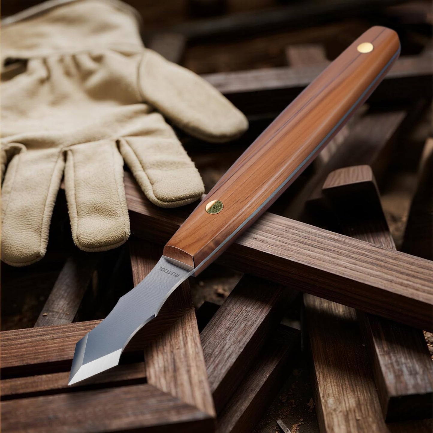 RUITOOL Marking Knife, Long‑Neck Thin Blade Scribing Tool with Dual Grooves for Woodworking – High Carbon Steel Double Beveled Blade (2.6") for Precision Wood Carving & Left/Right Hand Use