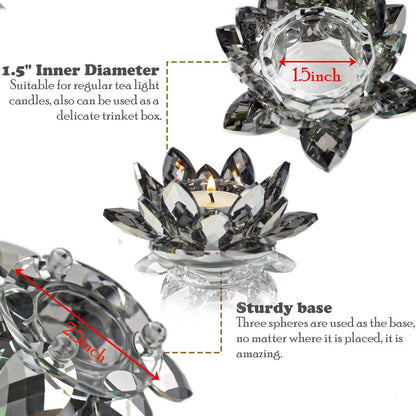 Kolnlala Crystal Lotus Flower Tealight Candle Holders/Glass Tea Light Candlestick Decor Decoration for Christmas Home Wedding Party… (1, Black 1pc)