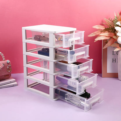 Toyvian Drawer Dividers, Plastic Drawer Storage Unit with Five-Layer Clear Drawers, Medium Storage Tower for Craft