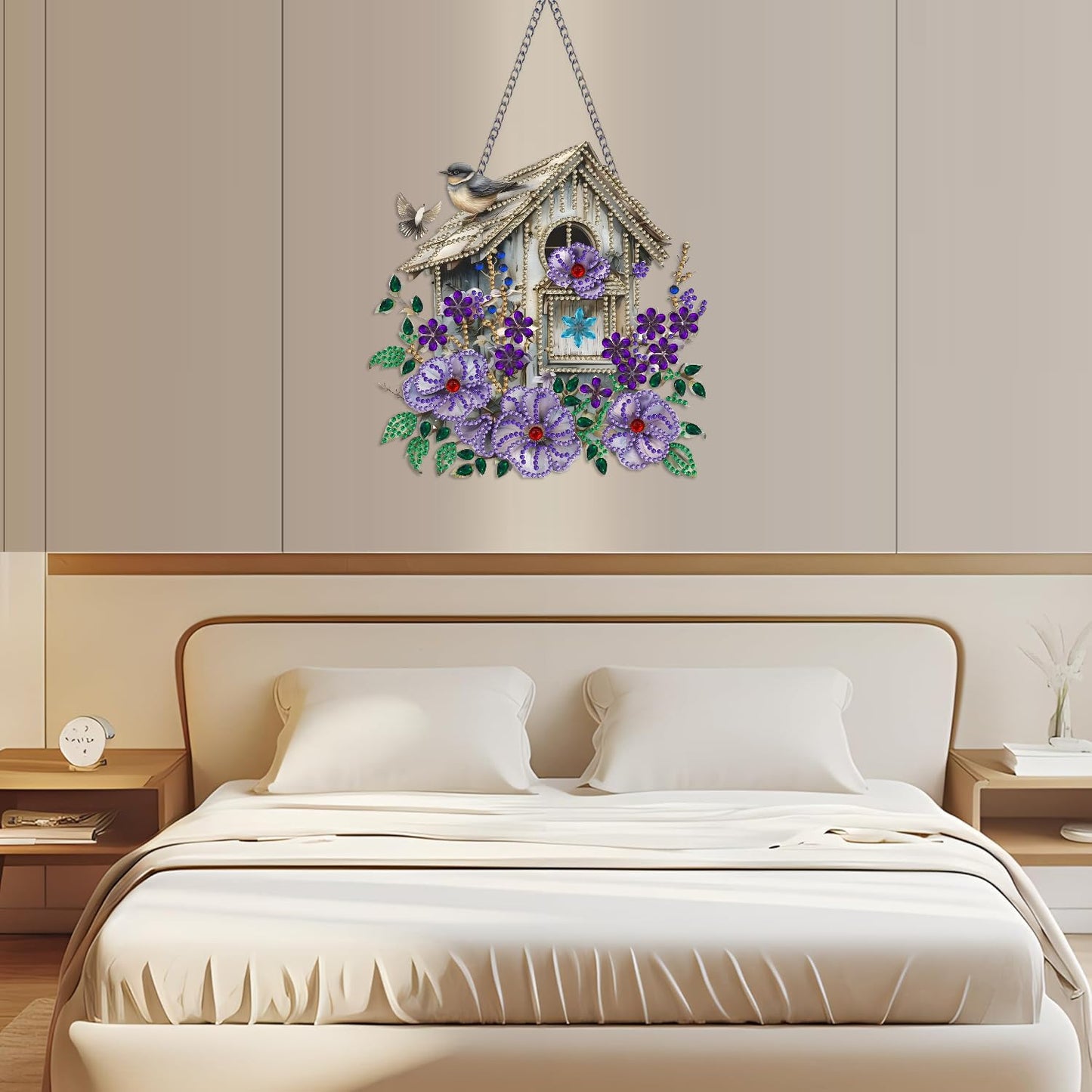 Birdhouse Diamond Art Hanging Kit for Adult Flowers Bird,Special Shaped Rhinestone,DIY Acrylic 5D Diamond Art Painting Window Pendants Home Garden Wall Hanging Kits Hanging Ornament,Double-Sided