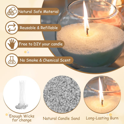 MECCANIXITY Pearled Sand Candles with 20 Pcs Wicks 7Oz / 200g Candle Beads Refillable Powder Sand Wax Making Kit for Thanksgiving Christmas Wedding Party DIY Home Crafts, Gray