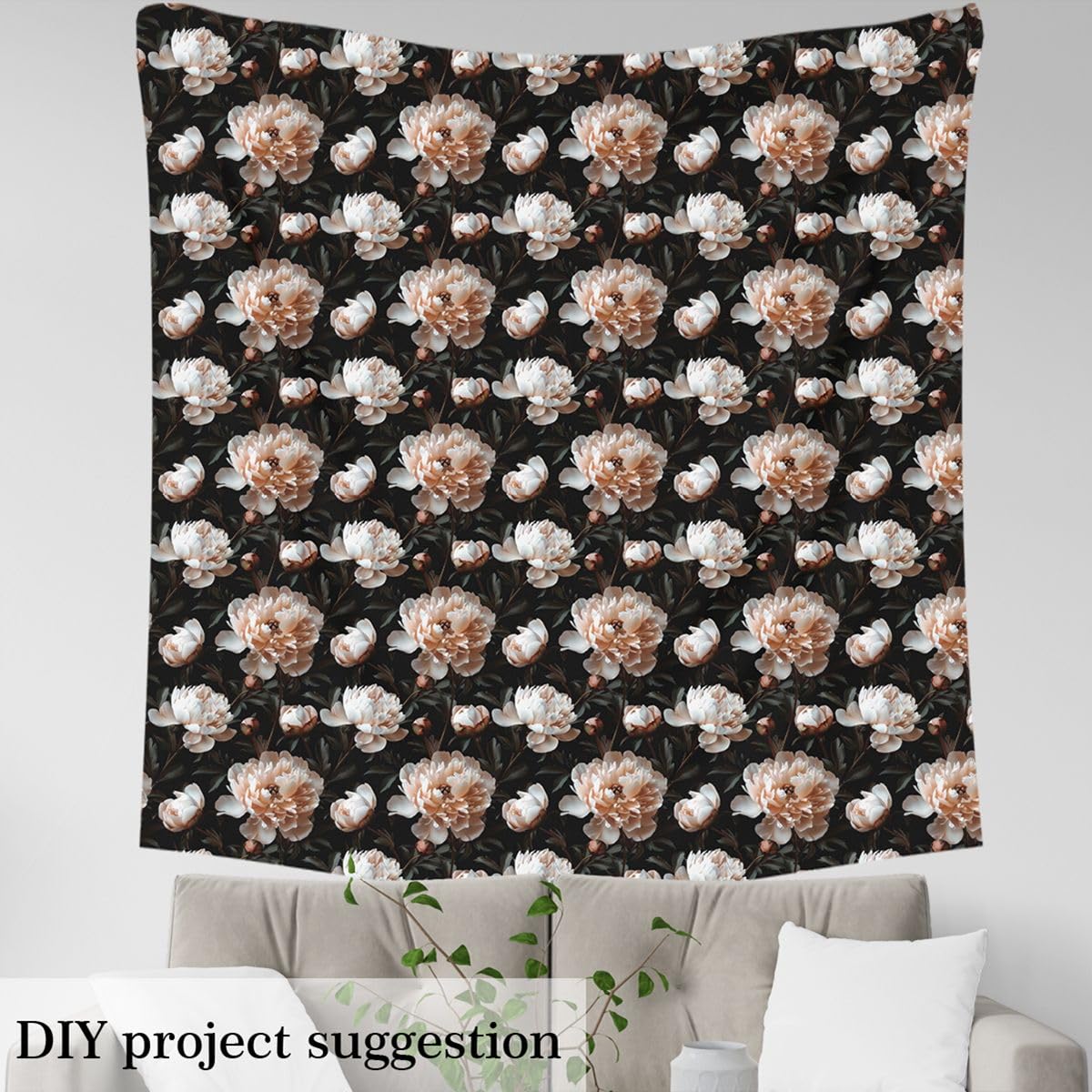 3D Floral Fabric by The Yard Wild Blooming Flowers Decor No Stretch Fabrics for Sewing Supplies Natural Botanical Peony Plants Soft Flannel Polyester Fabric for DIY Home Accents 1 Yard Pre-Cut,36"x59"