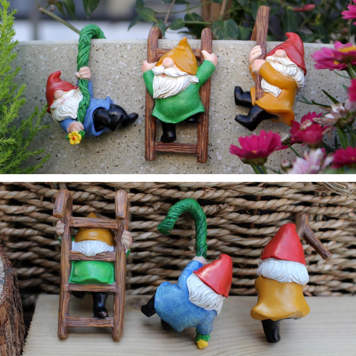 Honiweer 3 PCS Climbing Gnomes Tree Faces Decor Outdoor for Yard, Gnomes Statue, Outdoor Fairy Garden Resin Crafts, Flower Pot Landscape Dwarf, Micro Landscape Pendant Ornaments (3 PCS)