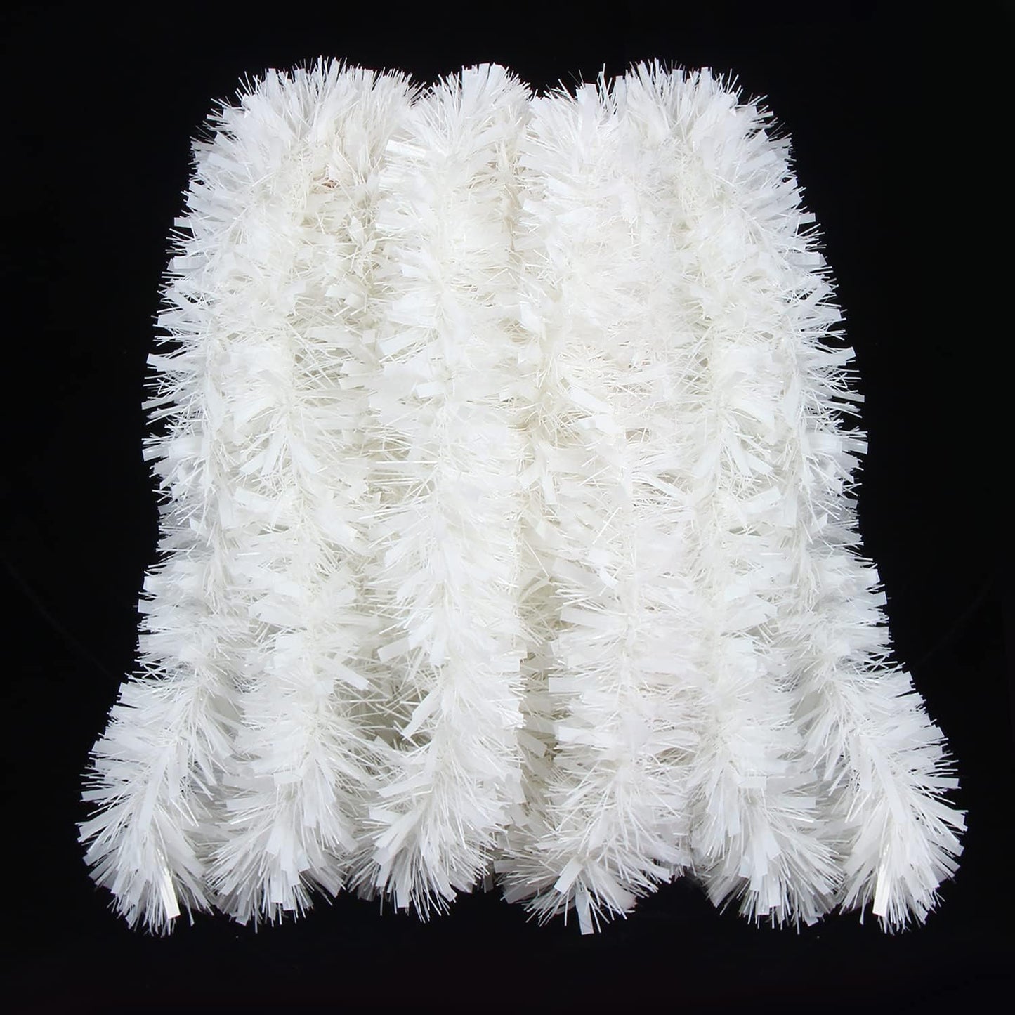 FOIMAS 33FT Christmas Tinsel Garland, White Twisted Metallic Hanging Garland for Christmas Tree, Fireplace Home