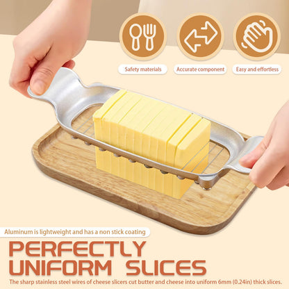Diakey 2 Pack Butter & Cheese Slicer Cutter, 17 Wires Butter Cutter with Stainless Steel Spreader Knife, Ergonomic Handle Portable Grip for Block Cheese, Soft Fruit, Egg