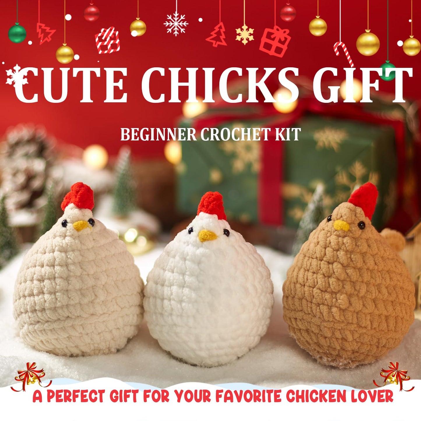 MAGIMUSE Crochet Kit for Beginners, Crochet Starter Kits for Adults Amigurumi Craft Knitting Crochet Animals Kits with Step-by-Step Video Tutorials, 3 Pcs Chicken (40%+ Yarn)