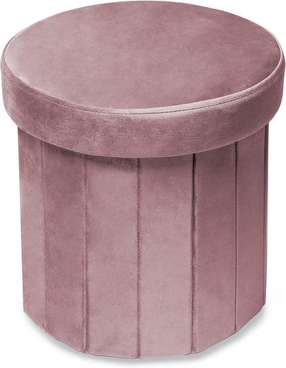 Round15 Inch, 220lbs Phantoscope Storage Ottoman Velvet Folding Storage Boxes Footrest Foot Ottoman Toy Box, Padded