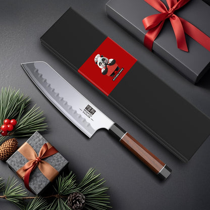 SHAN ZU 7 Inch Japanese Chef Knife, 9 Layers 10Cr15MoV High Carbon Steel Professional Kitchen Knife, Sharp Cooking Knife with Ergonomic Red Sandalwood Handle, Meat Cutting Sashimi Santoku Knife