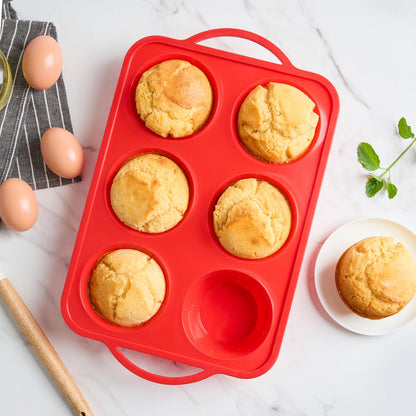 Puyeipt Jumbo Muffin Pan with Metal Frame, 6 Cup Large Cupcake Mold with Handles, Silicone Egg Bite Baking Tray, BPA Free & Non-Stick