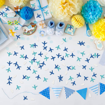 Halodete 100pcs Glitter Cloud & Airplane Confetti, Plane Table Confetti, Baby Shower Party Decor, Boy Birthday Party