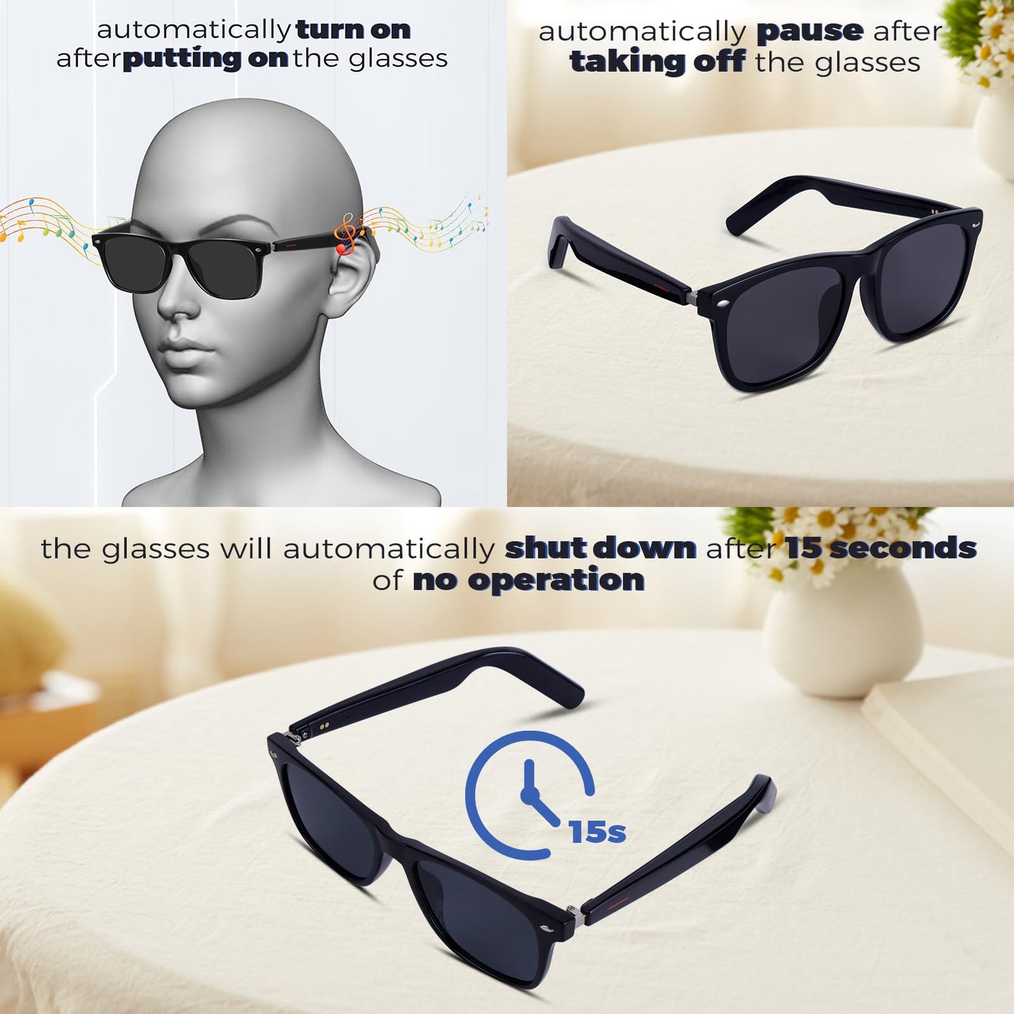 Smart Sunglasses Glasses for Men Women with AAC Speaker Open Ear Music Touch Buttons Remote Photo Voice Assistant Hand-free Calling, Unisex Audio Intelligent Bluetooth 5.0, Great Gift for Friends