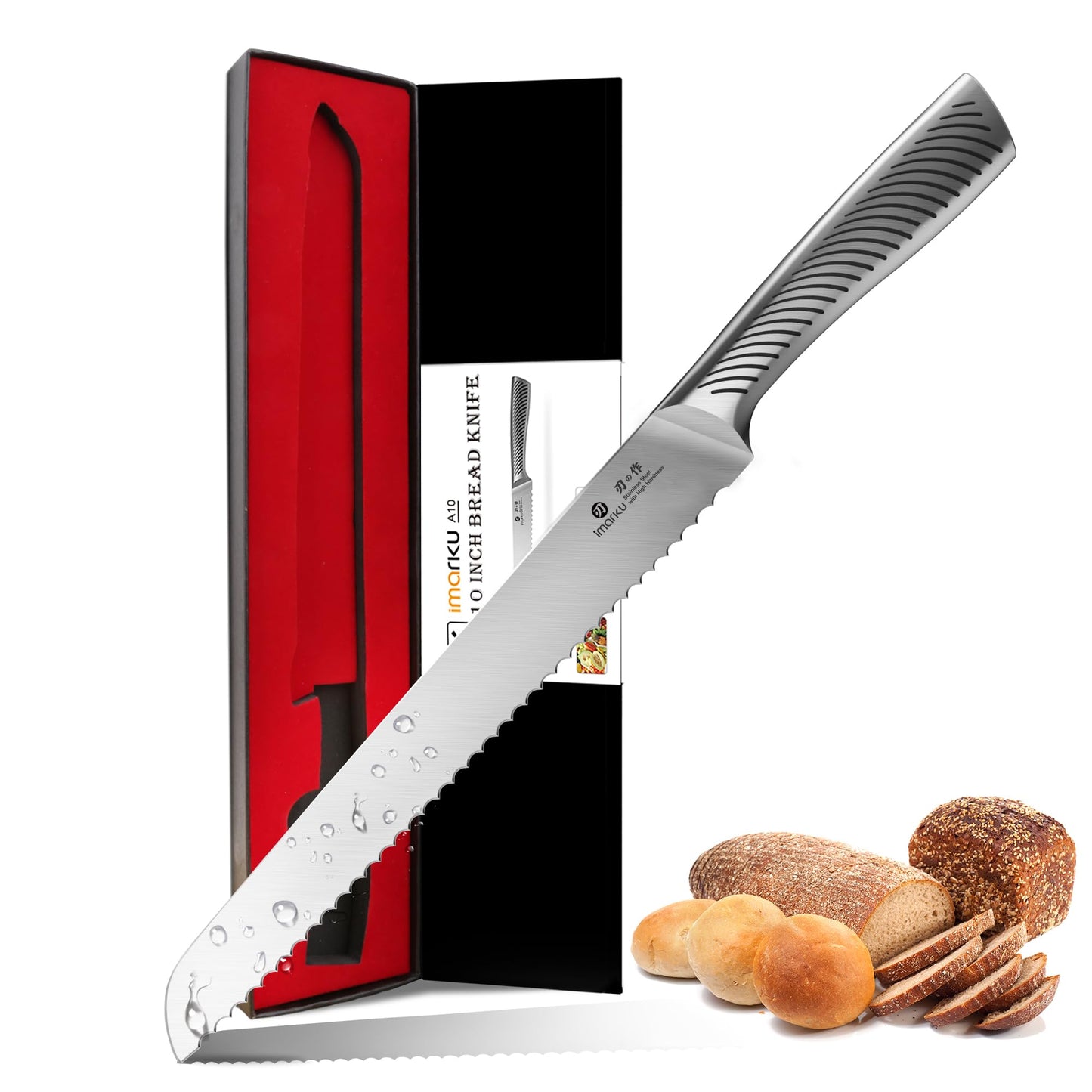 imarku Bread Knife 10 Inch: Japanese High Carbon Stainless Steel Professional Grade Serrated Bread Knife, Razor Sharp Edge Cake Knife for Homemade Bread/Bagels/Cake