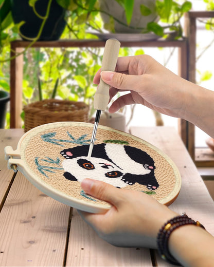 TINDTOP 3 Sets Punch Needle Kits, Panda Punch Embroidery Kits for Adults Beginner, Tool with Punch Needle Fabric, Hoops, Yarns and Sewing Needles