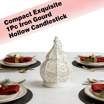 1pcs Iron Gourd Hollow Candle Holder Projection Ambient Decor for Home Garden Courtyard Decorative Ornament (Black)