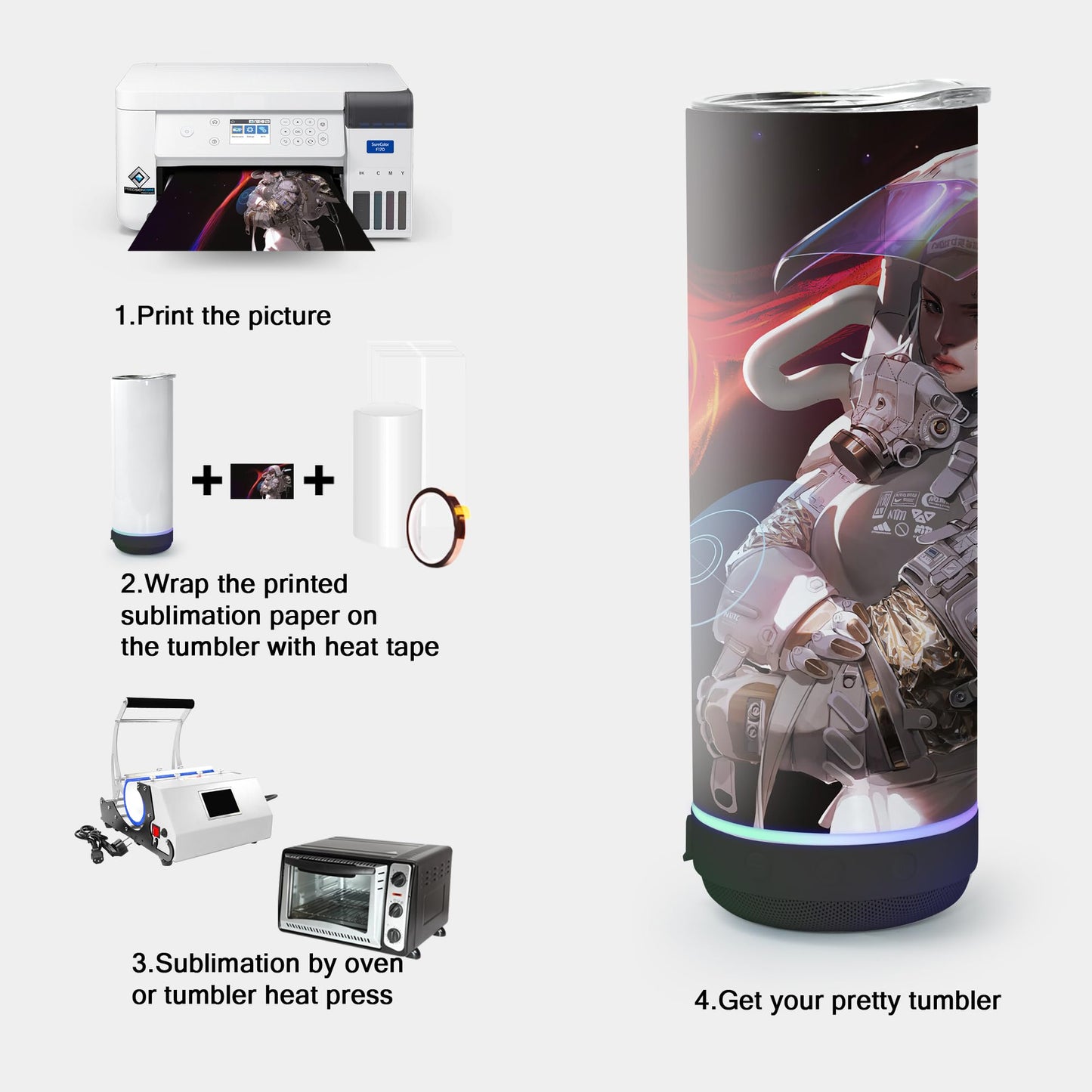 sweet grain Music Speaker Tumbler(4Pack) - Sublimation Tumbler 20 oz Skinny Straight with Speaker, Straw & USB Charging Cable, Sublimation Speaker Cups - Black