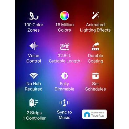 Tapo TP-Link RGBWIC Smart LED Light Strip 16.4Ft, 1000 Lumens, 16M Dimmable Colors, 50 Color Zones, Works w/Apple HomeKit/Alexa/Google Home, Sync-to-Sound, IP44 PU Coating, Trimmable L930-5
