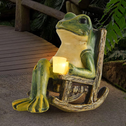 FOXMIS Miniature Frog Garden Statue Mom Dad Gifts Home Decorations Fairy Garden Accessories Outdoor Lights Solar Garden Frog Decor Art Housewarming Gift for Patio,Yard,Lawn Ornament,3.89"x2.36"x3.93