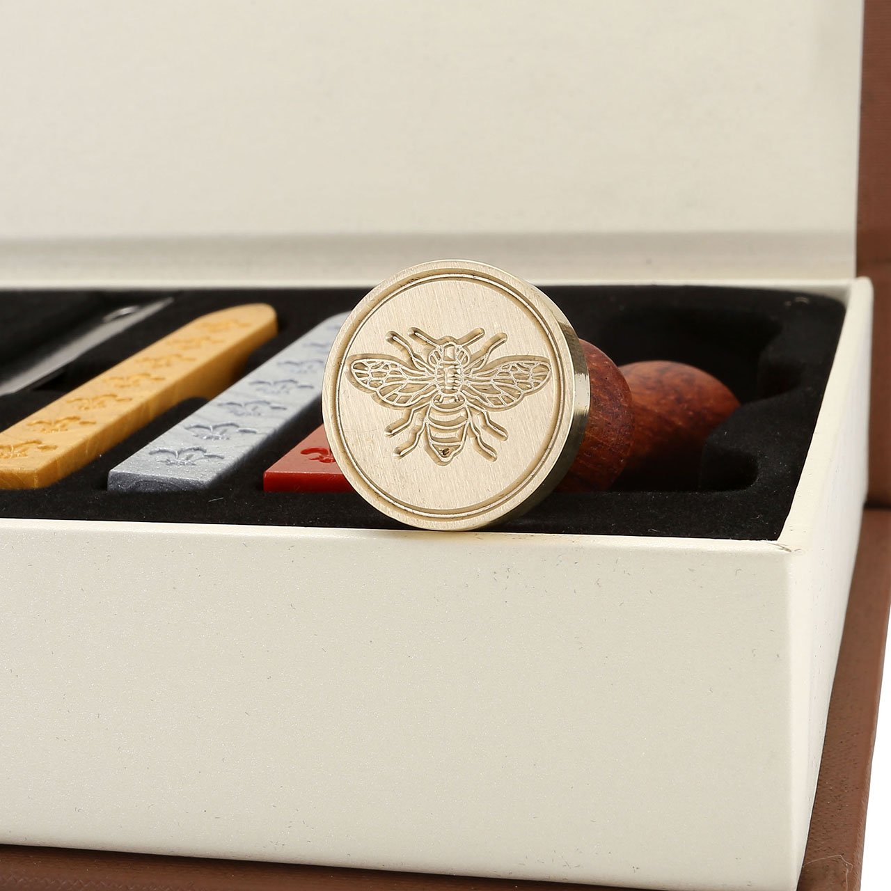 Yoption Wax Seal Stamp Kit, Bee Sealing Stamp with Gold Red Silver Sealing Wax Sticks Gift Box Set for Invitations, Cards, Letters, Gift Idea
