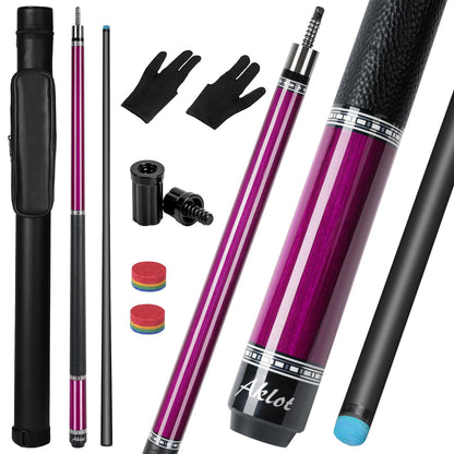 AKLOT Carbon Fiber Pool Cue Stick, 58”, 19oz, Low Deflection Pro Billiard Stick, 12.5mm Tip, Maple Butt & Buffalo Leather Grip Weight Adjustment, Pool Cue Kit with Case,Tips (Rose Phantom)