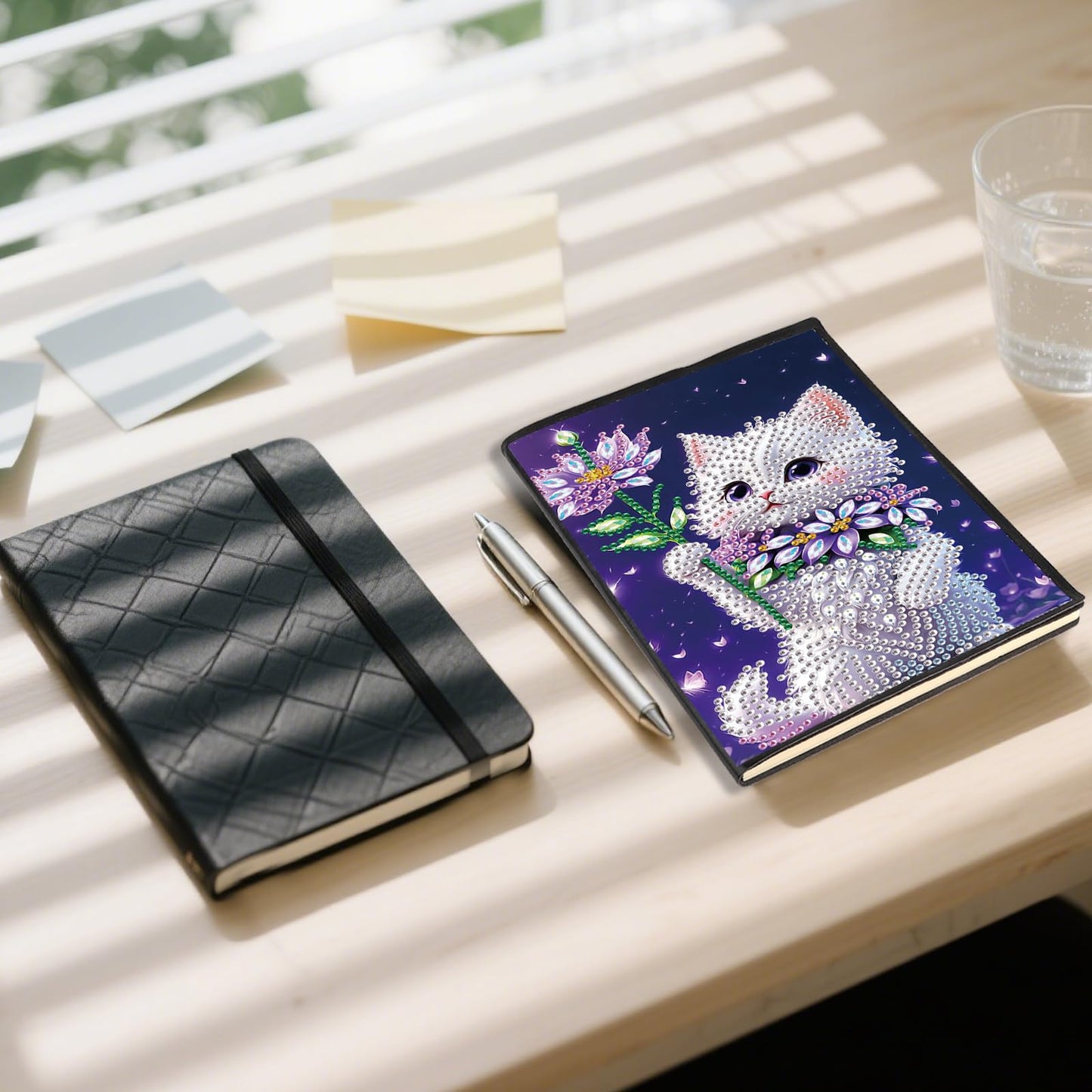 JZHYOAN Diamond Painting Note Book Gem Art Sketchbook Gem Painting Blank Notebook Mosaic Kits for Adults Diary with Cat Special Shaped Journals for Craft Lovers Gift Office Table Decoration