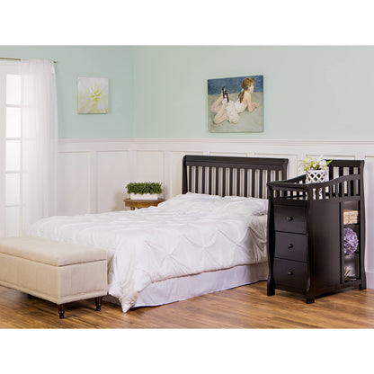 Dream On Me Brody 5-in-1 Convertible Full-Size Baby Crib & 3-Drawer Changer in Black, Pinewood, GreenGuard Gold & BSA, 1” Changer Pad, 3 Mattress Heights, Converts to Toddler & Full Size Bed