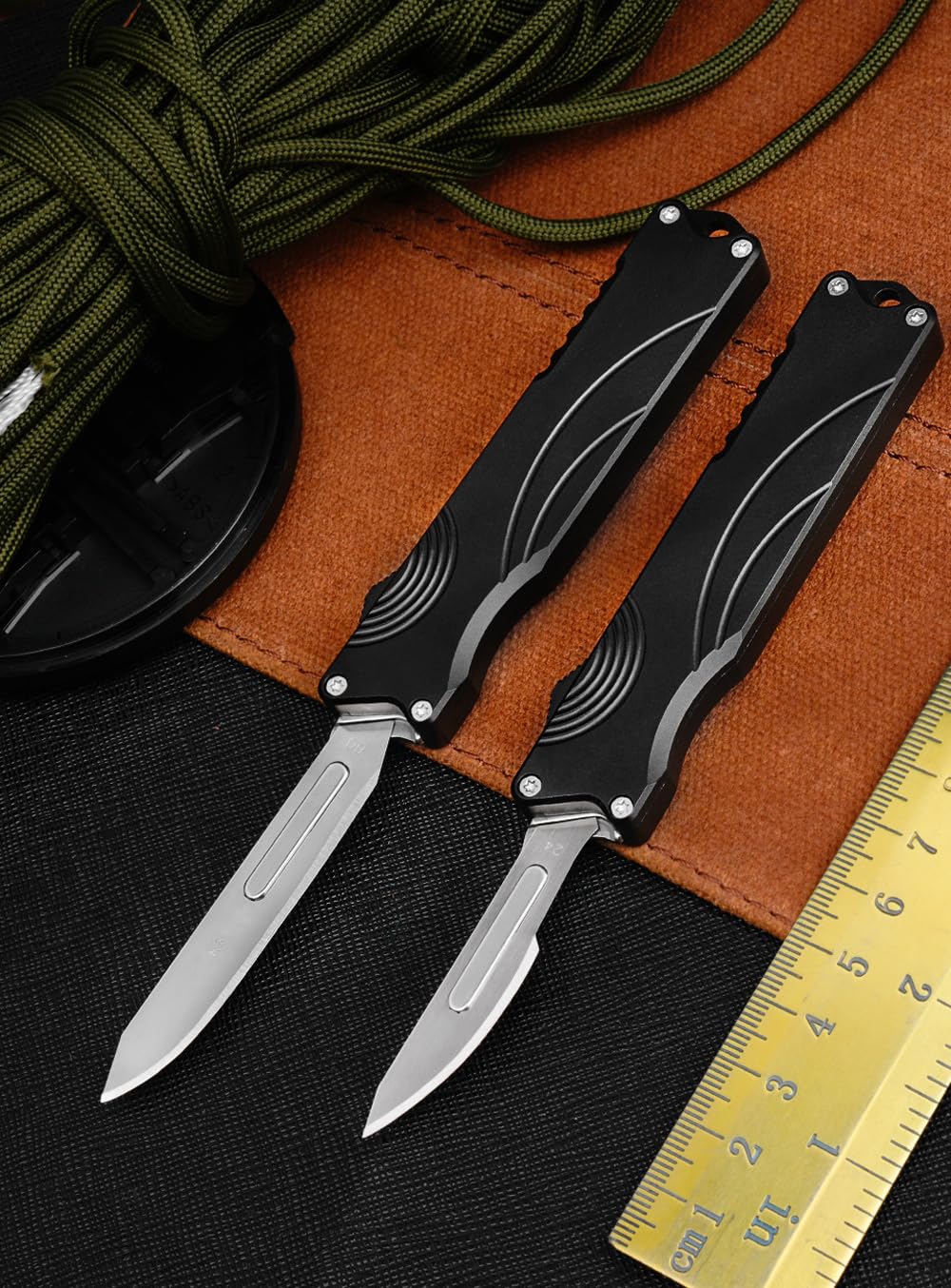 Ainhue AR385 Small Retractable Box Cutter EDC Pocket Scalpel Knife with 20pcs Carbon Steel Blades, Aluminum Alloy Handle, Precision Craft DIY Tool for Office Home Arts