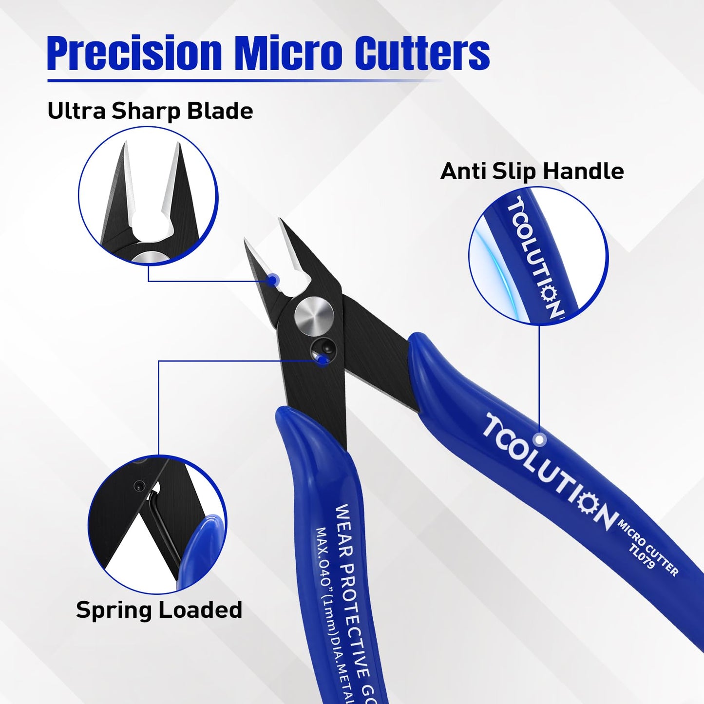TOOLUTION Micro Flush Cutters - 5 Pack Small Wire Cutter Snips Flush Cut Pliers Nippers - Side Cutter Diagonal Cutting Pliers for Zip Ties Craft Electronic - Sprue Cutters for Plastic Model