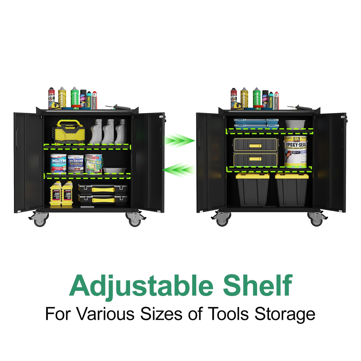 VIYET 4-Pack Rolling Garage Tool Cabinet,Heavy Duty Steel Rolling Tool Chest with Lockable Doors & Adjustable Shelves,Mobile Workshop Storage Cart for Garage Organization,Black