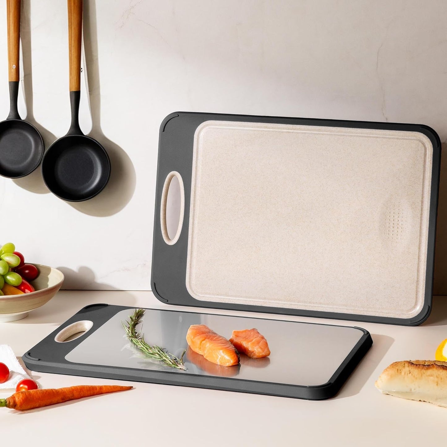 2025 (16"L 11"W) Stainless Steel Cutting Board, Non Toxic Cutting Board for Kitchen Double Sided Food Grade, Chopping