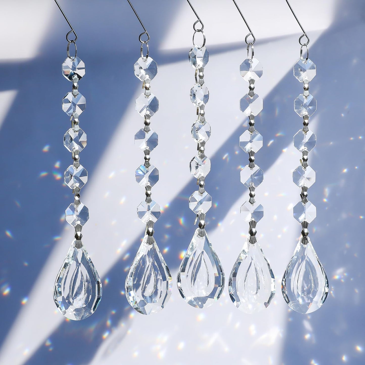Sun Catchers with Crystals, 6Pcs Hanging Crystals Suncatchers for Windows, Clear Suncatchers Prisms Glass Pendant for Chandeliers, Garden, Christmas Tree Decor