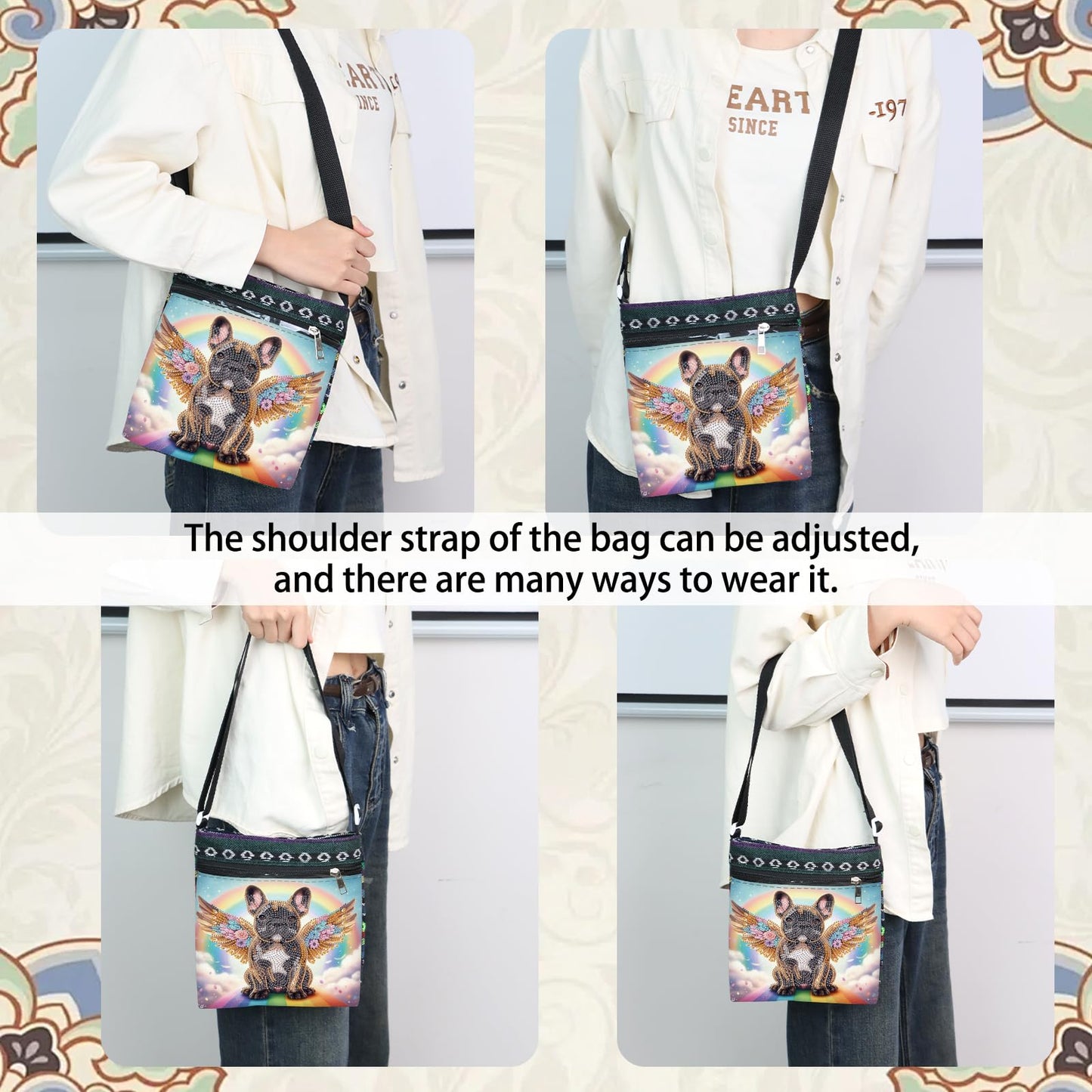 5D DIY Diamond Painting Shoulder Bag, Special Shaped Diamond Art Bag Kit, Partial Drill Craft Handbag, Crossbody Purse with Adjustable Strap, DIY Crystal Rhinestone Art Gift, Dog Angel