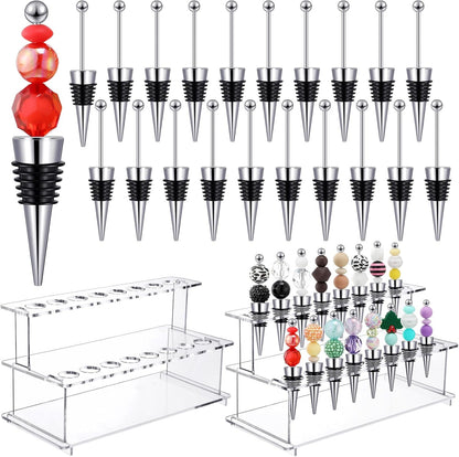20 16 2 Countertop, 9.45''L 4.72''H 3.94''W Menkxi Pcs Beadable Wine Bottle Stoppers and Slot Clear Acrylic Tier Riser