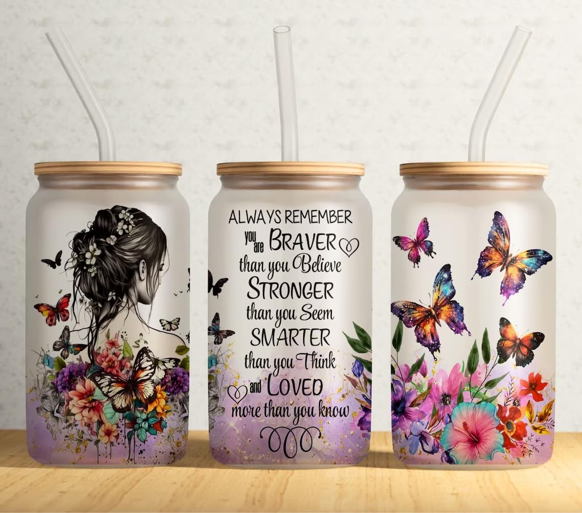 ABBSH Frosted Sublimation Glass Cups With Bamboo Lid 16oz Tumblers 20Pack Blanks Glasses Beer Can and Straws…