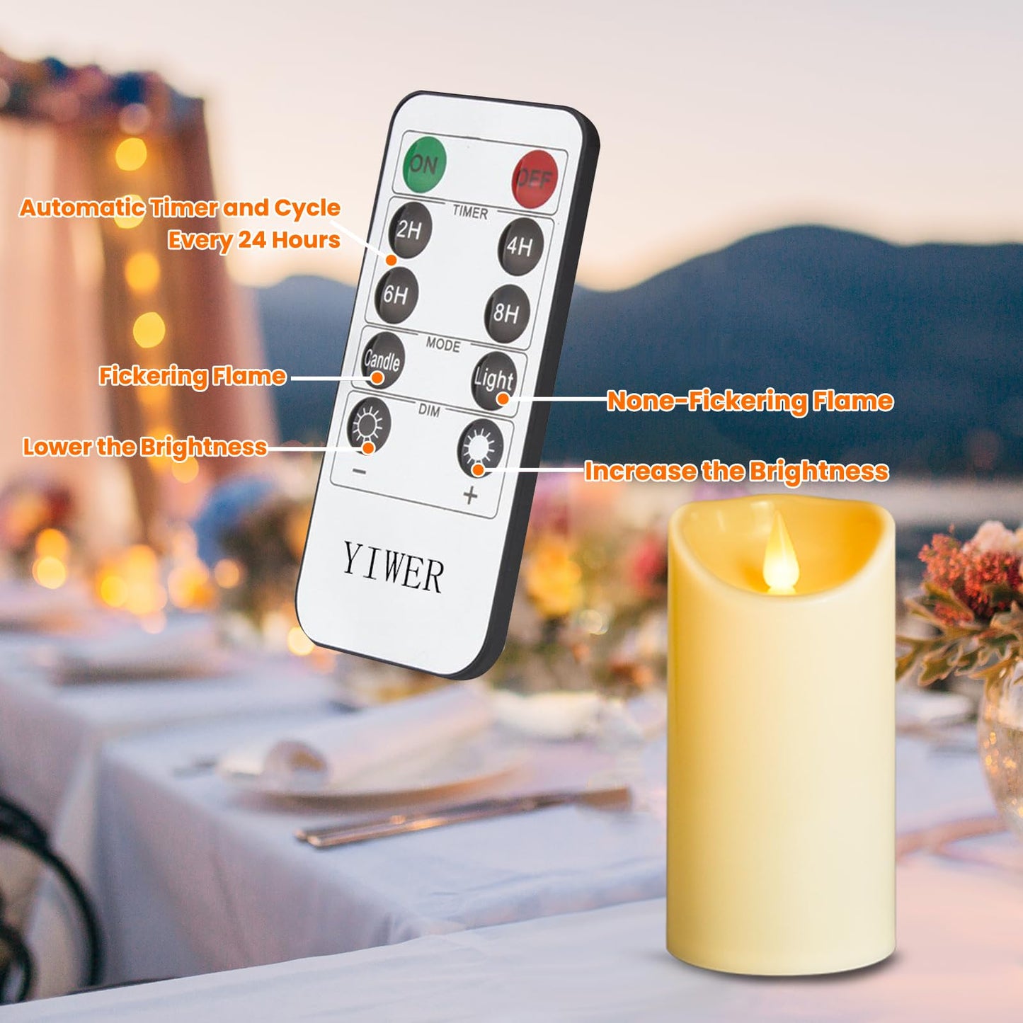 YIWER Plastic Flameless Battery Candles,Battery Powered LED Candle with Remote Control and Timer Electric Fake Flickering Light Pack of 3 D3 H4 5“6“